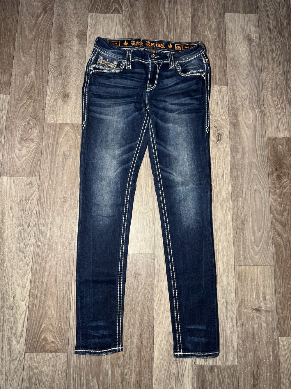 Rock Revival Jeans Womens 26 Blue Dark Wash Easy Skinny Embellished
